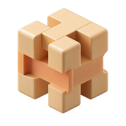 Wooden Interlocking Puzzle 3D Icon | Realistic Block Design
