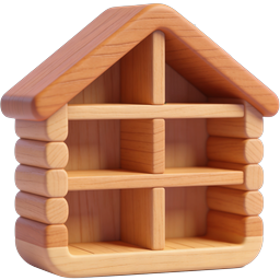 Wooden Log Cabin House Icon - Rustic 3D Design