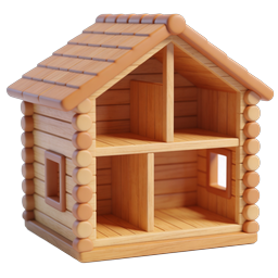 Wooden Log Cabin Icon - 3D Realistic House Illustration