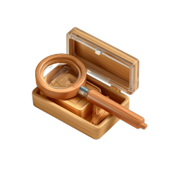 Wooden Magnifying Glass in Box Icon - 3D Realistic Design