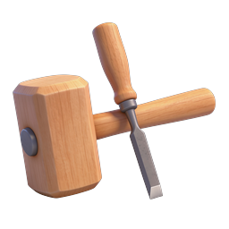Wooden Mallet and Chisel 3D Icon for Woodworking