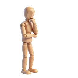 Wooden Mannequin Thinking Pose Icon | 3D Render