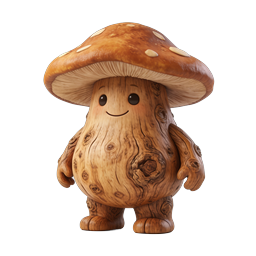 Icono de personaje hongo de madera - render 3D realista