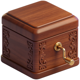 Ornate Wooden Music Box Icon with Brass Crank