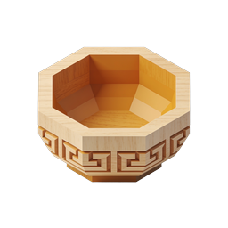 Octagonal Wooden Bowl Icon with Greek Key Pattern