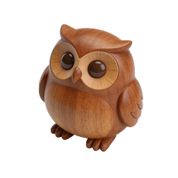Wooden Owl Figurine 3D Icon - Realistic Nature Design
