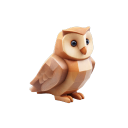 Wooden Owl Icon - 3D Rendered Carved Bird Design