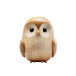 Cute Wooden Owl Toy 3D Icon - Charming Carved Bird