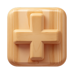 Wooden Plus Sign Icon - Natural 3D Cross Symbol