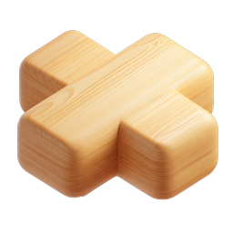Wooden Plus Sign Icon - Realistic 3D Wood Texture