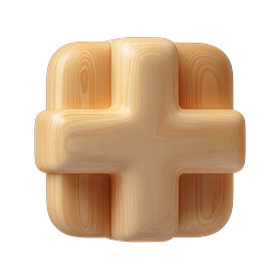 Wooden Plus Sign Icon - 3D Rendered Cross Symbol