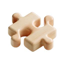 Wooden Puzzle Pieces Icon | Realistic 3D Collaboration Symbol