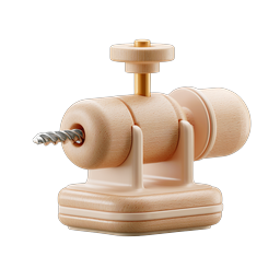 Wooden Screw Toy Icon - Charming 3D Rendered Hand Crank