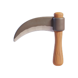 Wooden Scythe 3D Icon - Farming & Halloween Tool