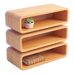 Wooden Shelf with Plant and Decorative Book Icon