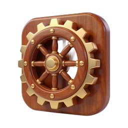 Wooden Ship Wheel Gear Icon | Nautical 3D Design