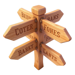 Wooden Directional Signpost 3D Icon with Engraved Arrows