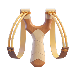 Wooden Slingshot 3D Icon - Clay Style Rendering