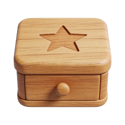 Wooden Star Box Icon - Decorative 3D Storage Treasure