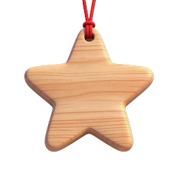 Wooden Star Pendant Hanging from Red Cord Icon
