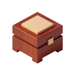 Isometric Wooden Storage Box Icon with Golden Accents