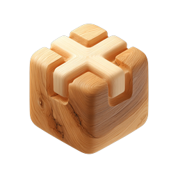 Wooden Textured 3D Cube Icon with Cross Pattern
