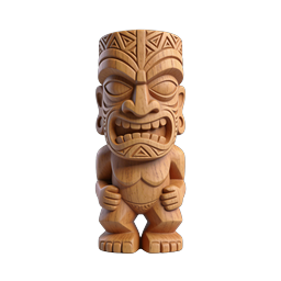 Wooden Tiki Statue Icon - 3D Realistic Carved Figure