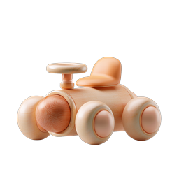 Wooden Toy Car Icon - 3D Realistic Render