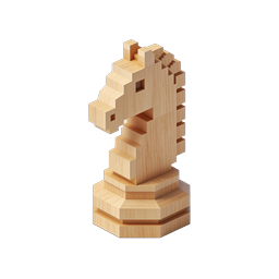 Wooden Voxel Chess Knight 3D Icon - Modern Blocky Design