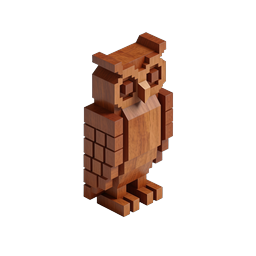 Wooden Voxel Owl 3D Isometric Icon