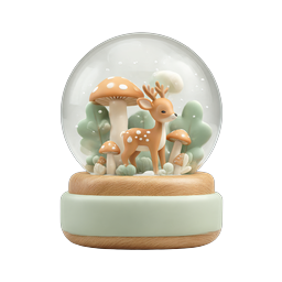 Cute Clay-Style Snow Globe with Spotted Fawn and Mushrooms