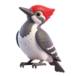 3D Woodpecker Bird Icon - Red Crested Forest Bird