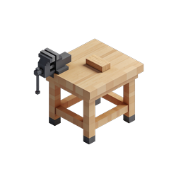 3D Voxel Workbench with Vise Icon | Isometric Crafting