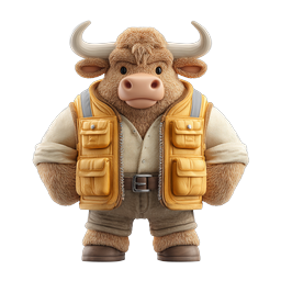 3D Worker Bull Character Icon - Construction Mascot