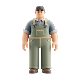 Friendly Worker Character in Green Overalls 3D Icon