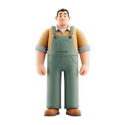 Worker Overalls Character 3D Icon - Friendly Laborer