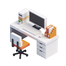 Isometric Workspace Desk Icon - Modern Office Setup