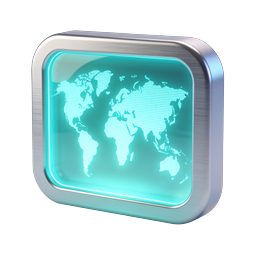 Glowing World Map Button Icon - Global Technology Design
