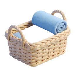 Woven Basket with Blue Towels 3D Icon