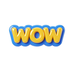 WOW 3D Bubble Text Icon - Yellow and Blue Design