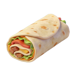 3D Burrito Wrap Food Icon - Clay Style