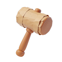 Wrapped Wooden Mallet 3D Icon - Clay Style Tool