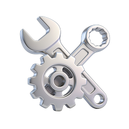 Chrome Wrench and Gear Tool Icon | 3D Realistic