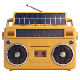 Yellow Vintage Boombox Radio Icon with Solar Panel
