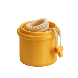 Yellow Bucket with Coiled Rope 3D Icon