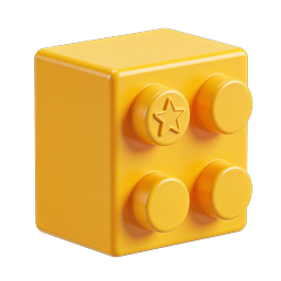 Yellow Building Block Toy Icon - 3D Rendered
