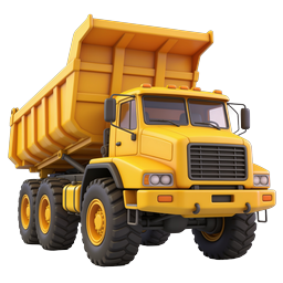 Gelber Muldenkipper 3D-Icon - Baustellenfahrzeug