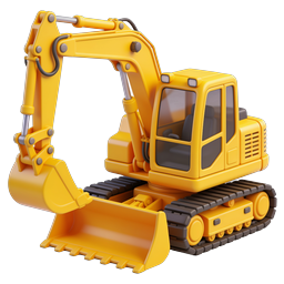 Yellow Cartoon Excavator Construction Icon - 3D Render