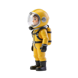 Ícone de personagem astronauta com traje Hazmat amarelo - Estilo argila 3D