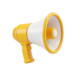 Icono de megáfono amarillo – gráfico de anuncio y marketing 3D